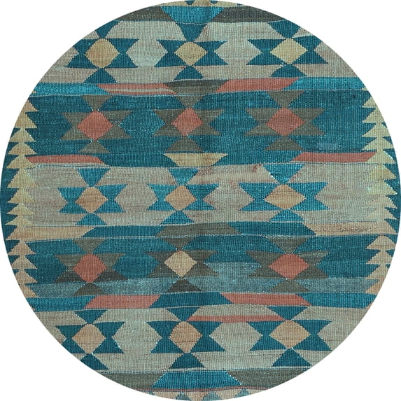 Ahgly Company Indoor Round Southwestern Light Blue Country Area Rugs, 6' Round
