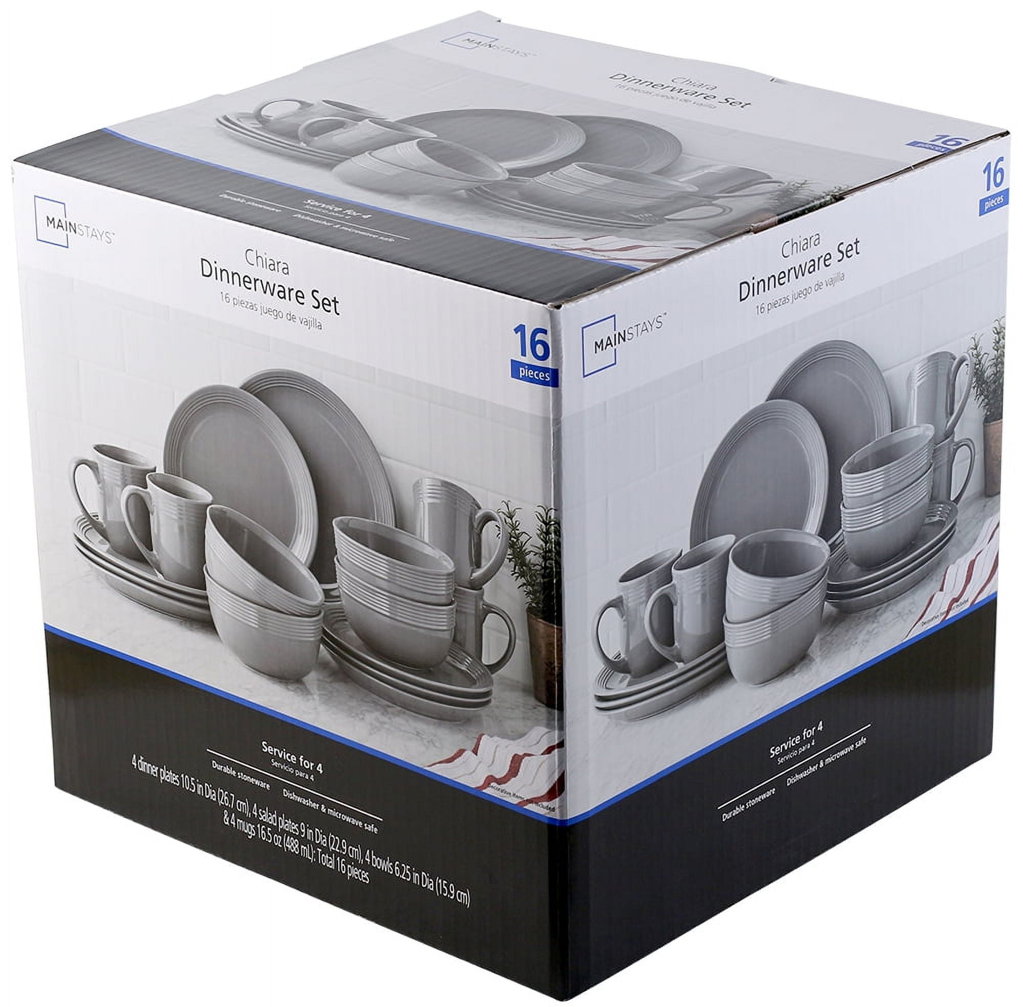 Mainstays Chiara 16-Piece Stoneware Gray Dinnerware Set