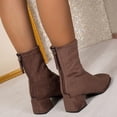 thumbnail image 6 of Women Square Toe Stretch Suede Ankle Boots, Back Zipper Block Heel Sock Booties, Elegant Mid Heel Short Boots, Fashion Dress Boots for Fall Winter Brown 8.5(41), 6 of 8