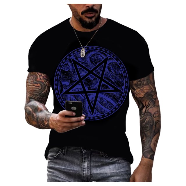 Summer Creative Pentagram Pattern 3D Printing Men's T-shirt Personality Short-sleeved Street Trend Quick-drying O-neck Loose Top