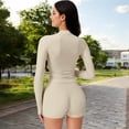 thumbnail image 5 of Women's High Neck Long Sleeve Active Top with Subtle Pattern - Small, Ivory, 5 of 7