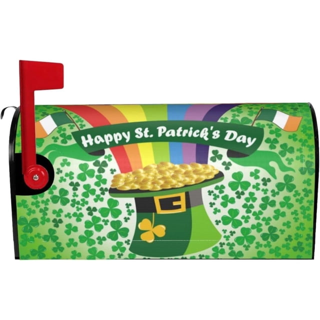 Rainbow Flags St. Patricks Day Spring Mailbox Covers Magnetic Letter Post Box Cover Mail Wraps Garden Decorations Large Size 25.5 X 21 in