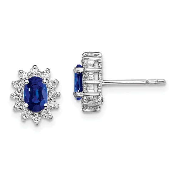 Primal Silver Sterling Silver Rhodium Cubic Zirconia and Synthetic Blue Sapphire Earrings