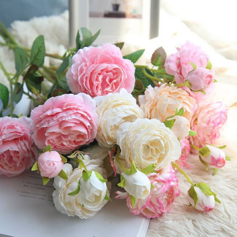 Magazine Branches Heads Artificial Flowers Silk Peony Rose Wedding  Vases for Home Decor Bride Bouquet Crafts DIY Fake Plants