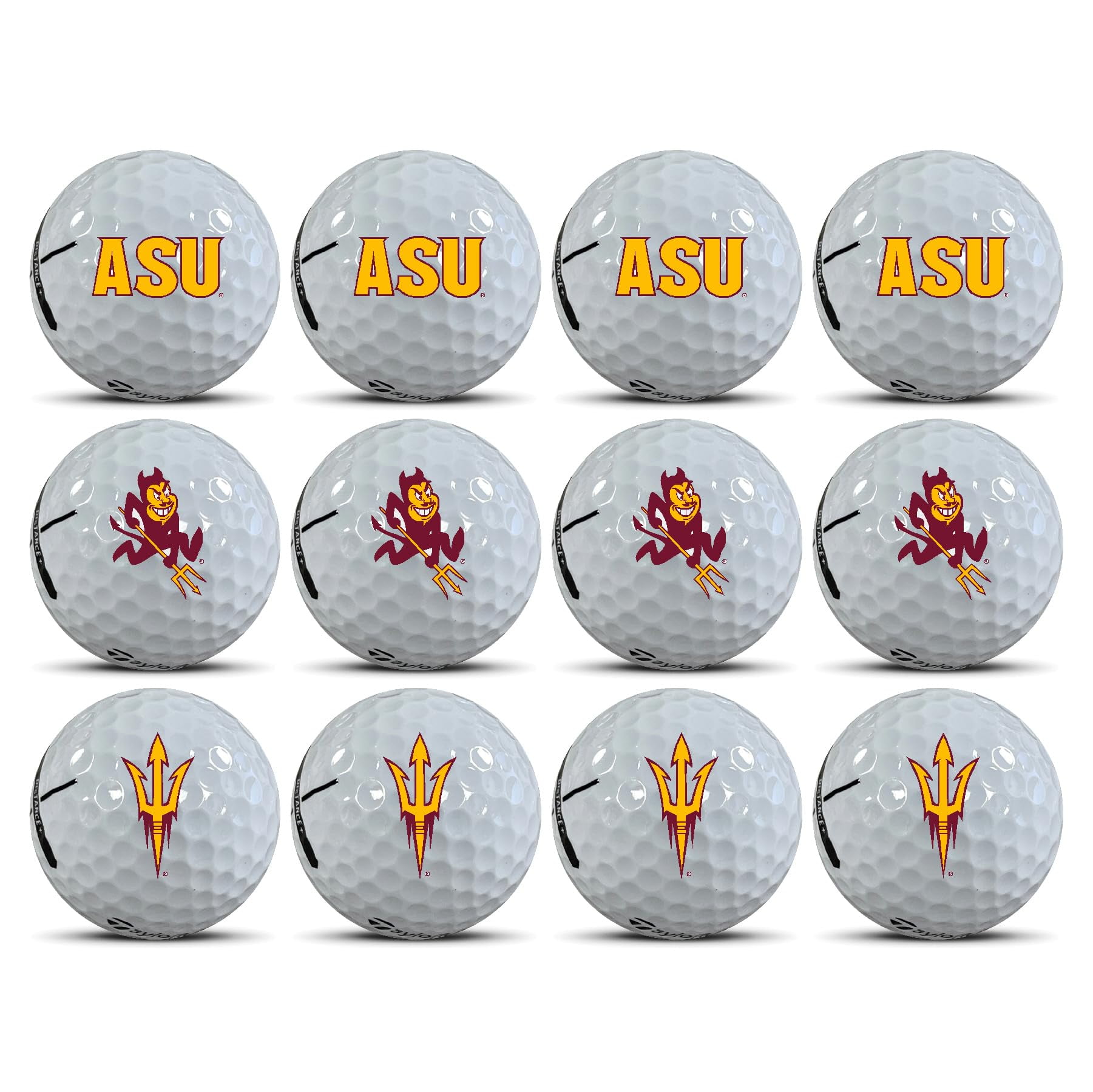 Arizona State University Sun Devils Logo Edition Officially Licensed NCAA Taylormade Distance+ Golf Balls 12-Pack (Dozen)