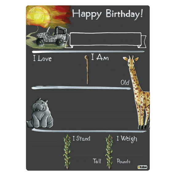 Cohas Safari Theme Birthday Milestone Chalkboard, 15 by 20 inches, No Marker