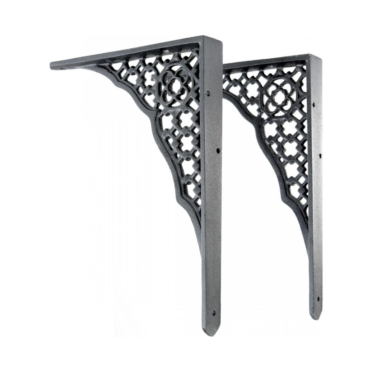 Renovators Supply Floating Shelf Brackets Pair 7" x 8-3/4" Black Aluminum Victorian Brackets for Shelves w/Screws