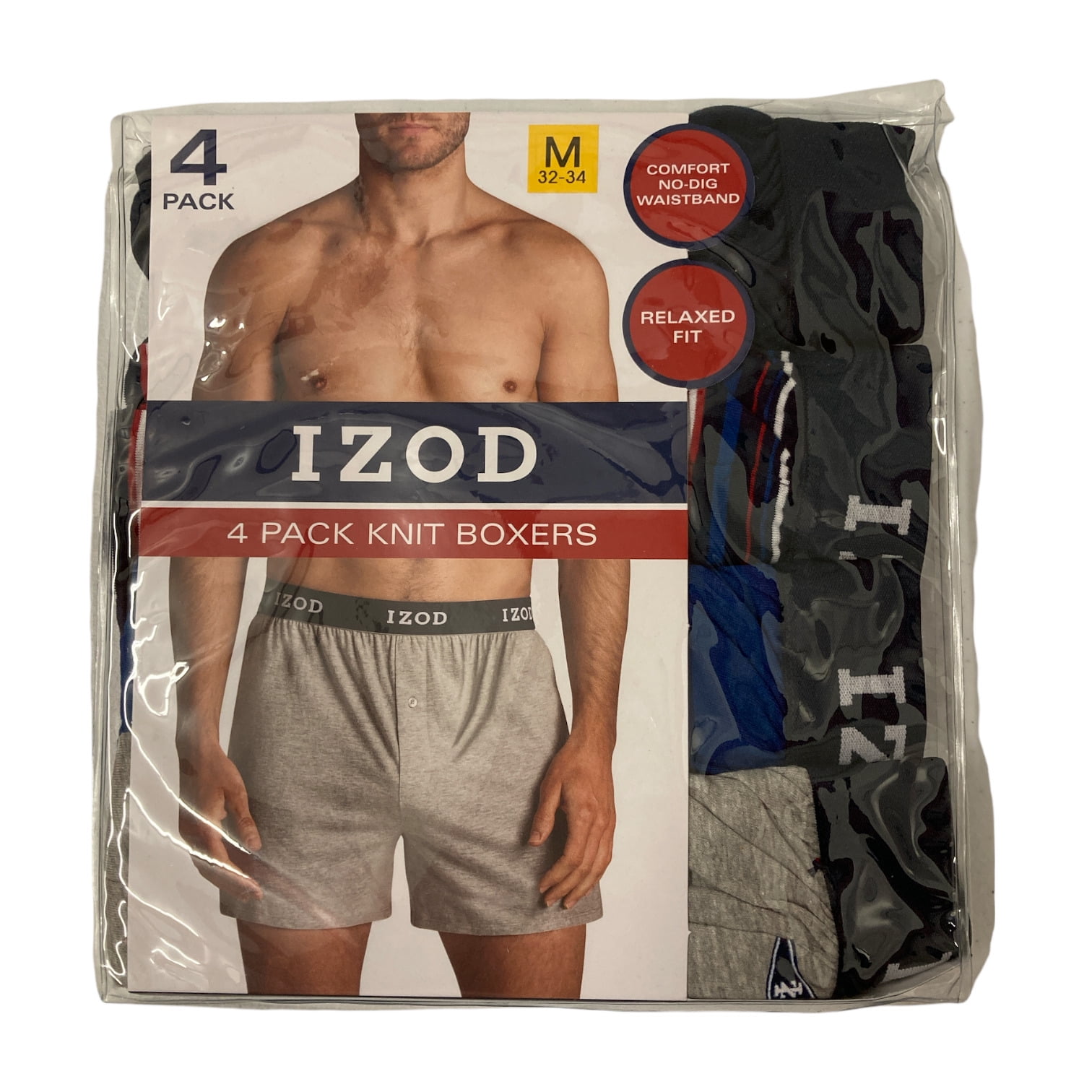 Izod Men's Soft Relaxed Fit Comfort Waistband Knit Boxers, 4 Pack (Navy ...