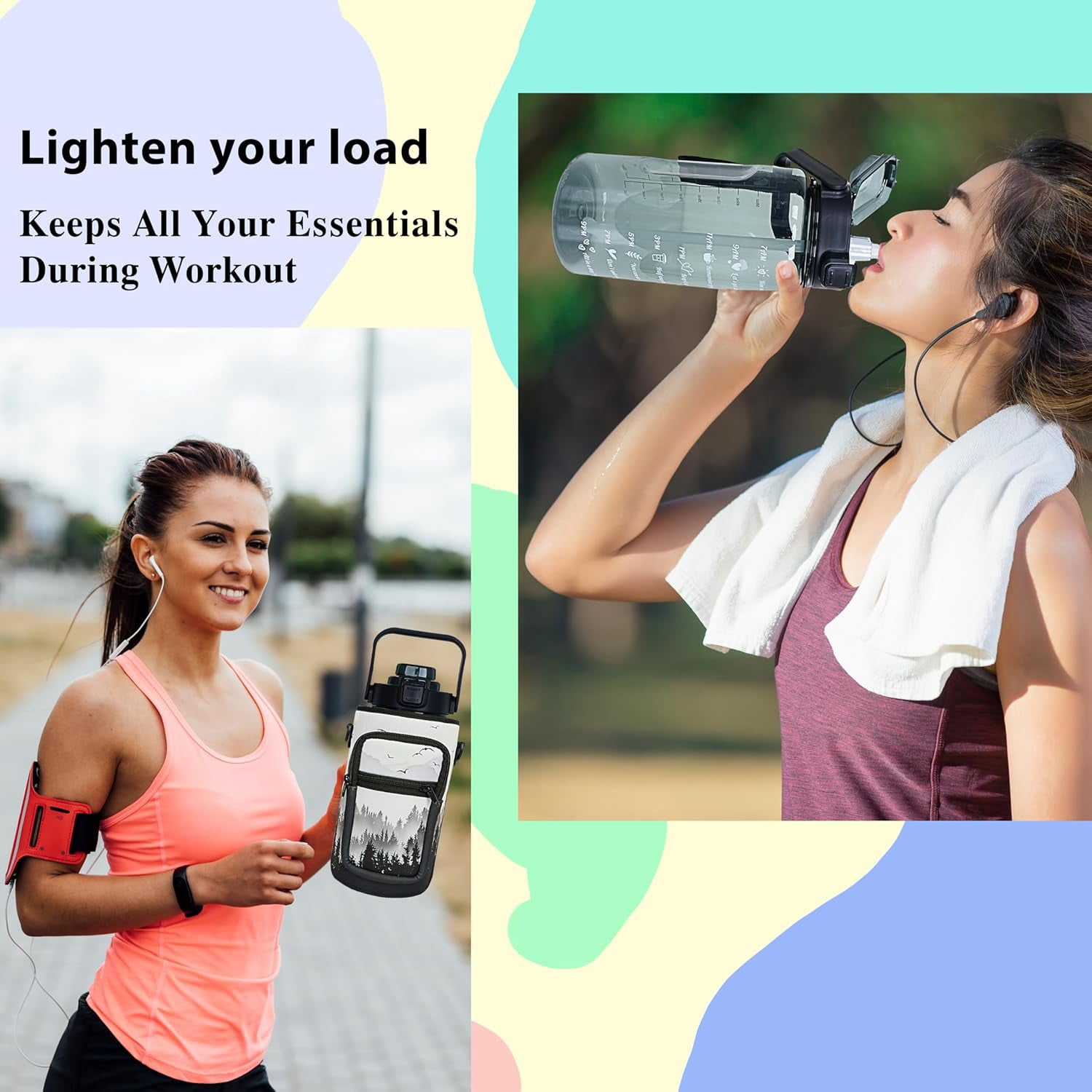 64 oz Water Bottle with Straw Sleeve & Strap Motivational Half Gallon Water Jug with Handle for Gym Women Men Aesthetic Water Bottle with Strap Bird