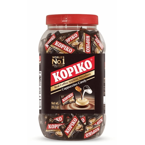 Kopiko Cappuccino Hard Candy, 28.2 Oz Bulk Jar (Approx. 200 Pieces), Creamy Coffee Candy Made with Real Coffee Extract, Individually Wrapped for a Smooth Boost