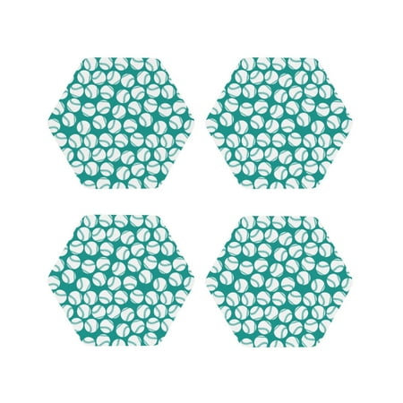 

Fuzoiu Green Baseball Print Leather Coasters Set Drink Coasters Set of 4 for Tabletop Protection Durable PVC Coasters Home Décor and Housewarming Gift-Hexagon