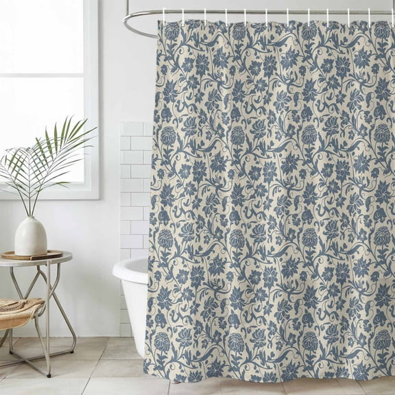 Light Blue Floral Shower Curtain Set, Waterproof Shower Curtains for Bathroom, Rustic Vintage Flowers Botanical Spring Washable Fabric Cloth Bath Curtain for Bathtub with Hooks 60x72 Inches