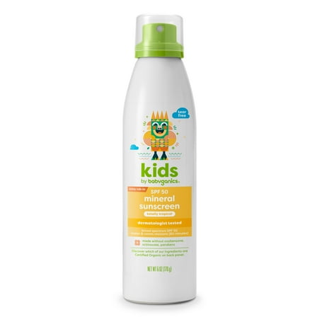 Babyganics Kids All-Mineral Continuous Sunscreen Spray 50 SPF, Totally Tropical, 6oz, Packaging May Vary