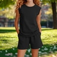 thumbnail image 5 of Stamzod Summer Outfits for Girls Casual Cap Sleeve T Shirt and Shorts Clothing Sets 2 Piece Girls Lounge Sets Black B 13-14 Years, 5 of 6