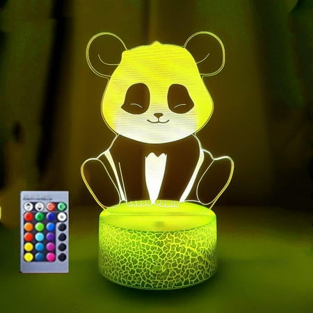 

3D Panda Night Light Animal Lamp Illusion Night Light 16 Color Changing Table Desk Decoration Lamps Gift with Acrylic Flat ABS Base USB Cable Toy