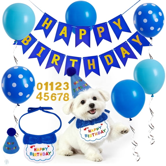 EASY JOY 12-Piece Dog Birthday Party Supplies Set with Hat, Bandana & Decorations Blue