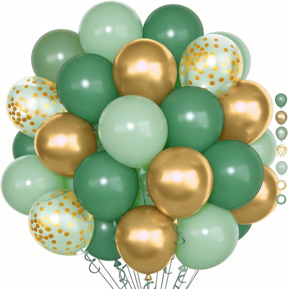 75Pcs 12inch Sage Green Balloons Set, Pearl Metallic Gold Balloons Light Olive Balloons for Birthday Wedding Party Decorations