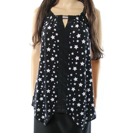 Keyhole Beaded Halter Top - INC NEW Black Womens Size Large L Star-Print Keyhole Halter Blouse