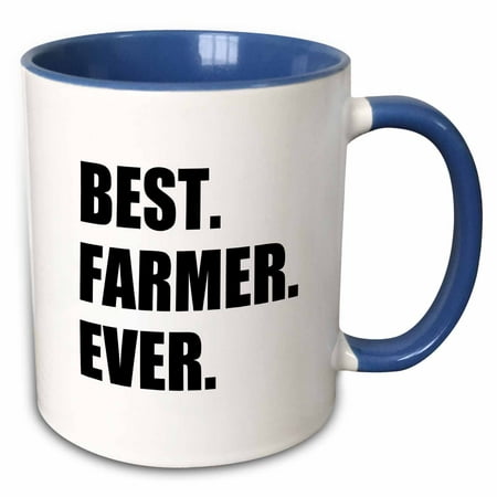 3dRose Best Farmer Ever - fun gift for farming job - farm - black text - Two Tone Blue Mug,