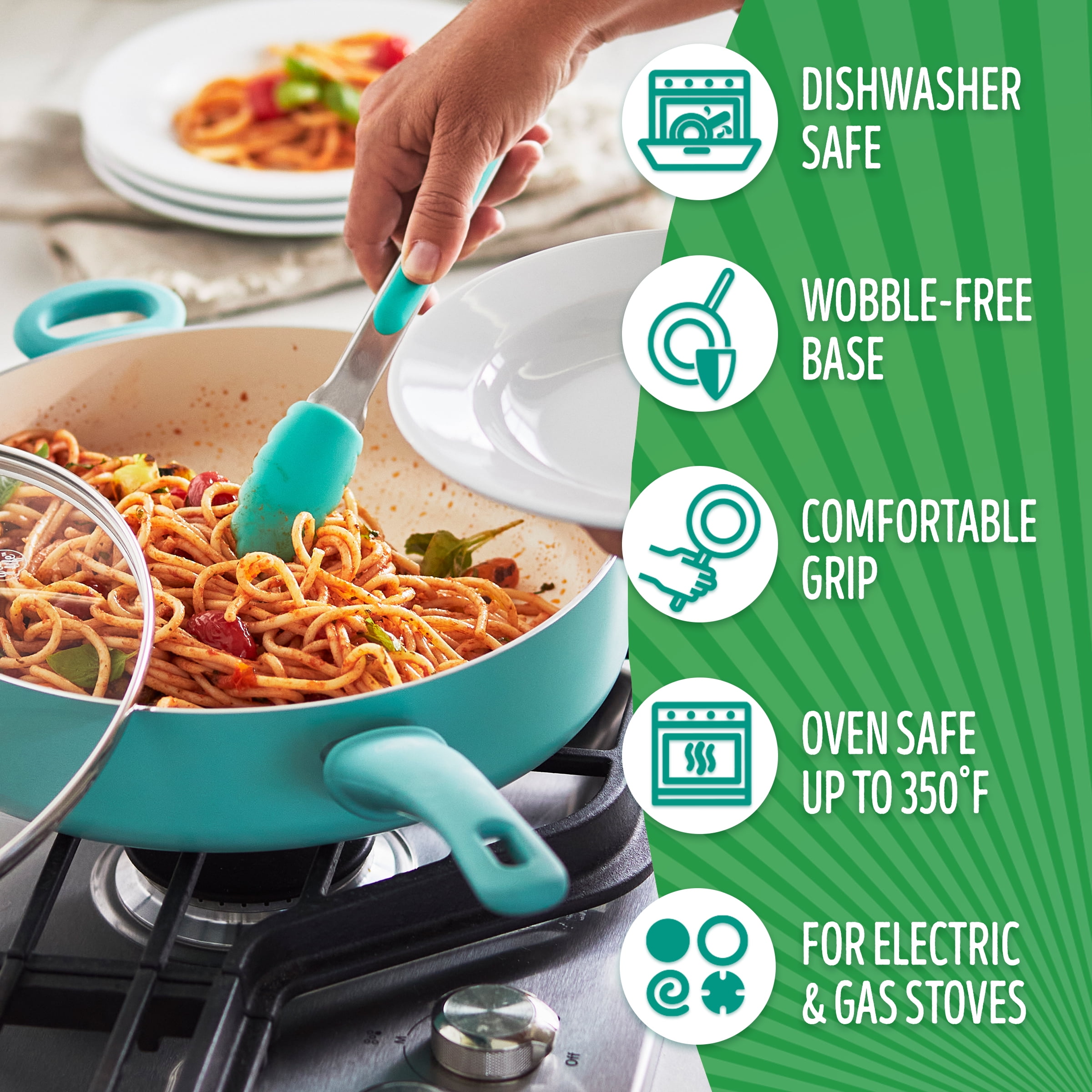 GreenLife Soft Grip Healthy Ceramic Nonstick, 5qt Saute Pan Cooker with Helper Handle and Lid Color: Blue CC005272-001