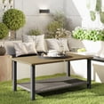 thumbnail image 2 of Outsunny Table Basse d'Extérieur avec Tablette, Dessus en Métal Effet Bois, Brun, 2 of 10