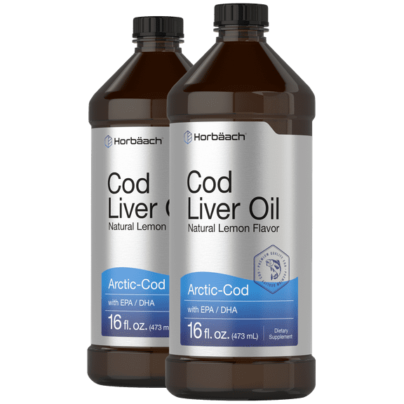 Arctic Cod Liver Oil with EPA/DHA | 2 x 16 fl oz | Lemon Flavor | Non-GMO, Gluten Free | by Horbäach