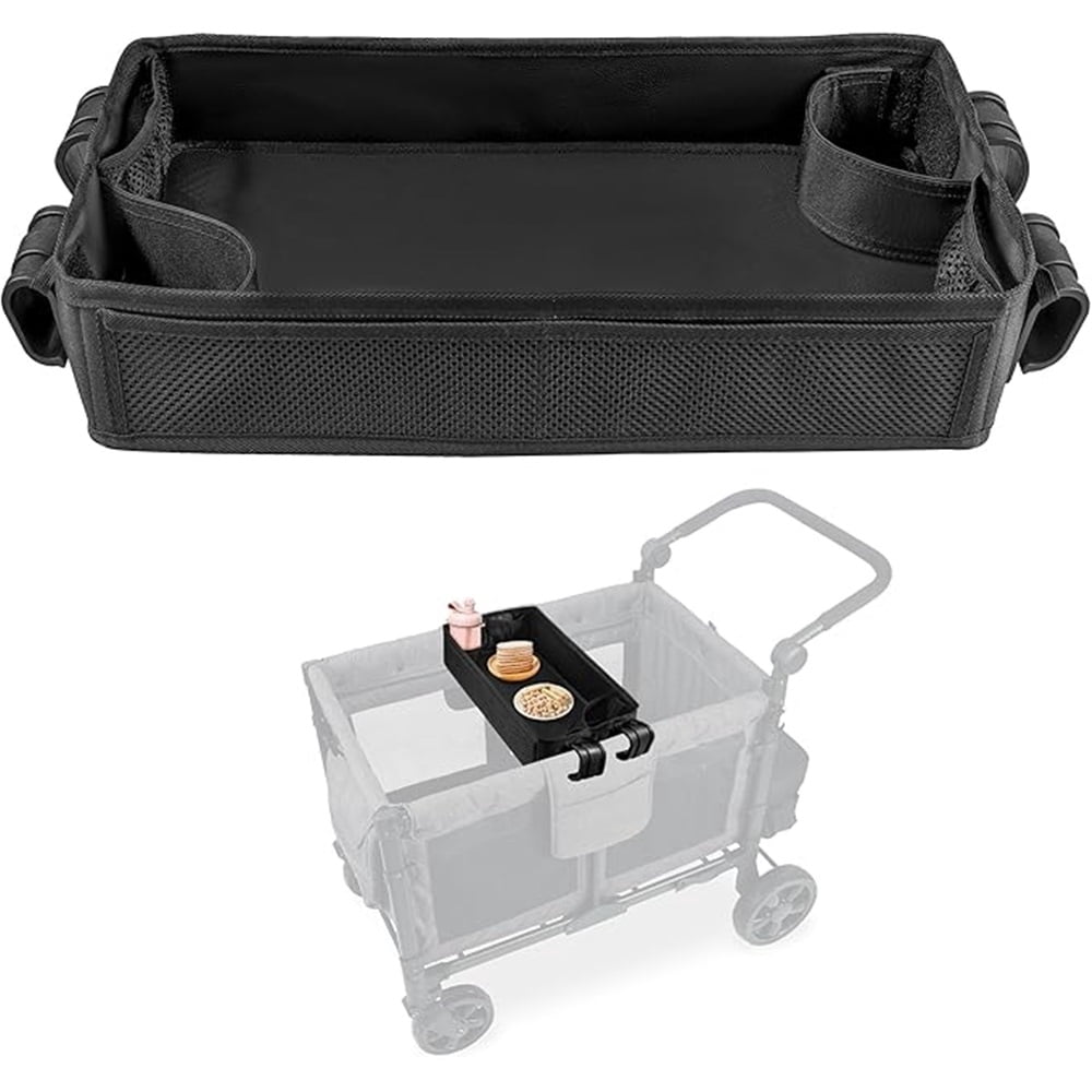 Stroller Snacks Tray for Double Sided Bottom Padding - Storage Mesh Pockets - 2 Kid’s Cup Holders,Oxford cloth+ABS+PU for Eating & Activities