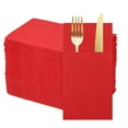 thumbnail image 1 of 100 Pcs Servilletas Desechables con Sensación de Lino y Bolsillos para Cubiertos Incorporados, Servilletas de Papel para Cuchillo y Tenedor Rojas, 1 of 6