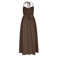 thumbnail image 5 of ClodeEU Women's Cotton V Neck Spaghetti Strap Maxi Dress ,Elegant Casual Long Dress with Backless Lace-Up for Summer Coffee,Womens Plus L, 5 of 6