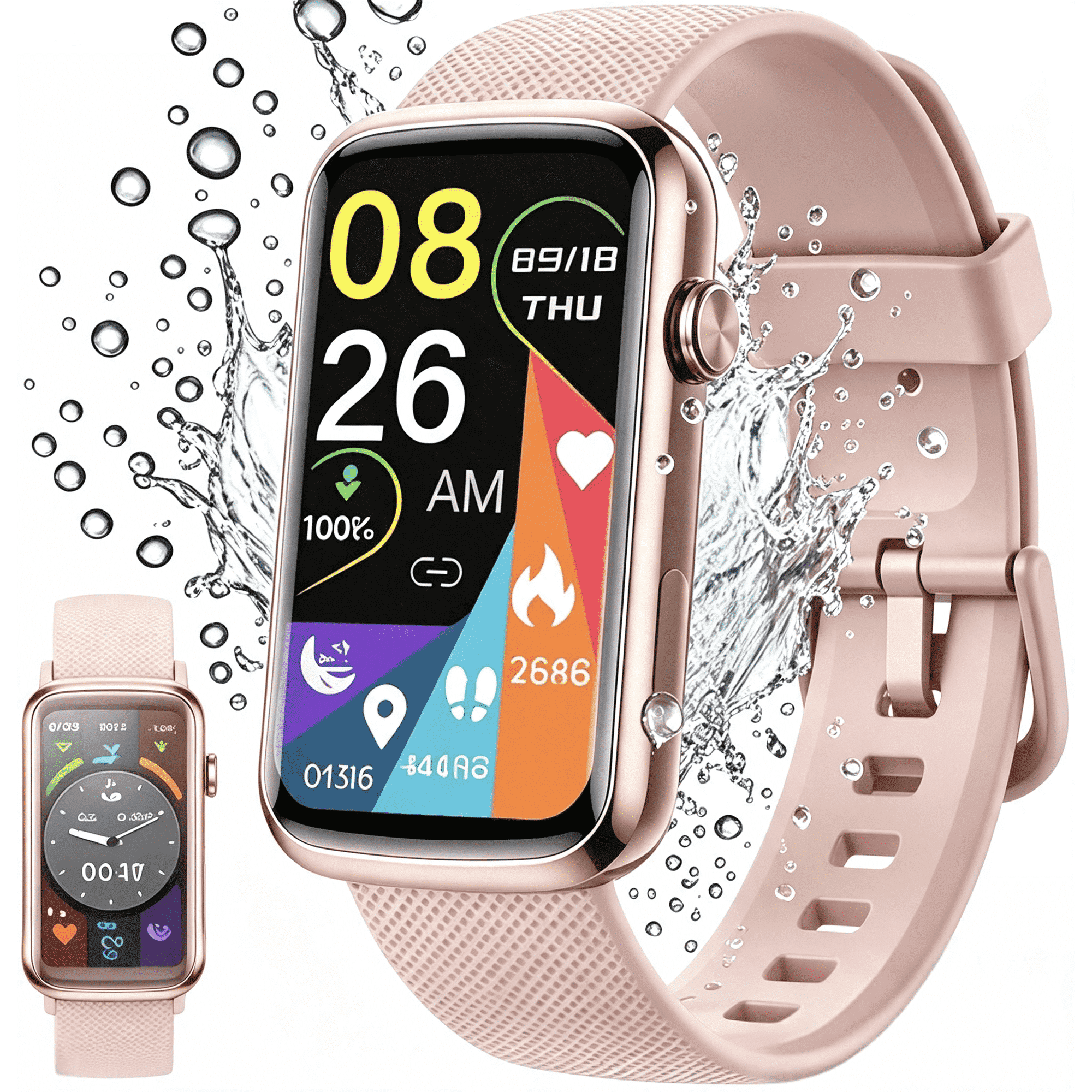 Fitness Tracker for Men Women, 2026 New 1.47" HD Smartwatch, Smart Watch with 110+ Sport Modes, IP68 Waterproof Pedometer, Compatible with Android and Ios, Pink