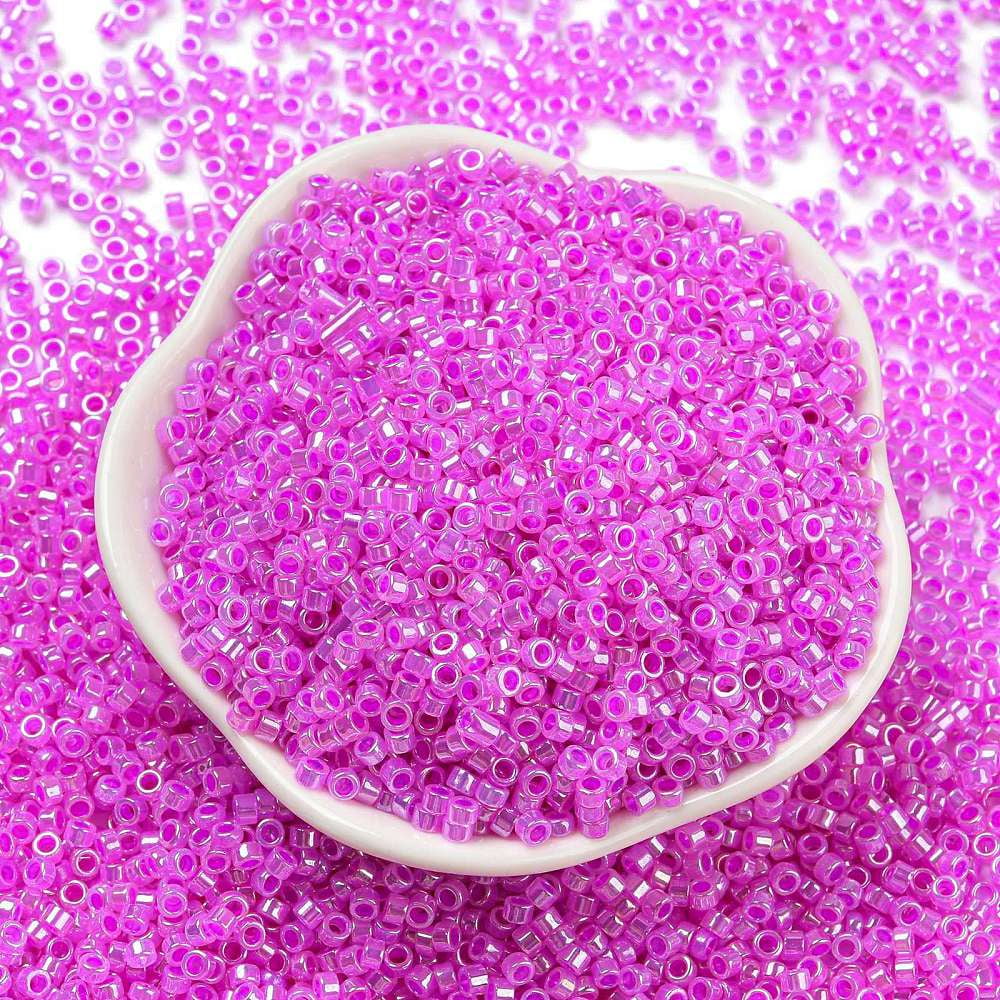 Electroplate Transparent Glass Seed Beads Ceylon Cylinder Magenta 2.5x1.6mm Hole: 1.4mm about 50398pcs/pound