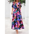 thumbnail image 6 of PRETTYGARDEN Women's Summer Maxi Dress Resort Wear Boho Floral V Neck Puff Short Sleeve Ruffle Flowy Beach Long Dresses, 6 of 7