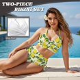 thumbnail image 4 of Garronmavis Women's High Waisted 2 Piece Bikini Set Lemon Print Twist Front Tummy Control Crisscross Tie Back Side Drawstring Bathing Suit Swimwear, 4 of 6