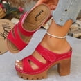 thumbnail image 3 of Rokment Platform Dress Slides Sandals for Women 2026 Summer Trendy Casual Leather Adjustable Peeptoe Chunky Block Backless Slippers High Heels Red Size 7.5, 3 of 7