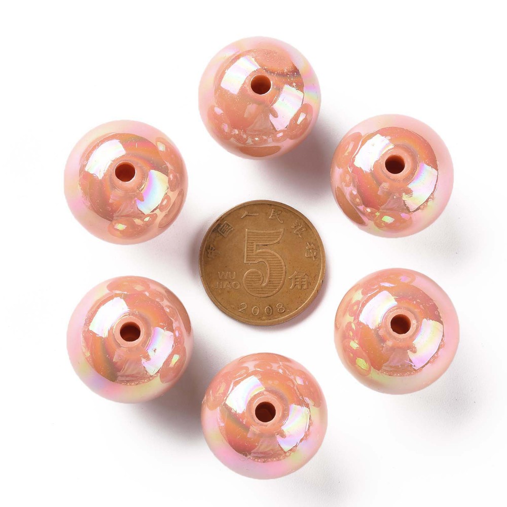 Opaque Acrylic Beads AB Color Plated Round Dark Salmon 20x19mm Hole: 2~3mm about 111pcs/500g