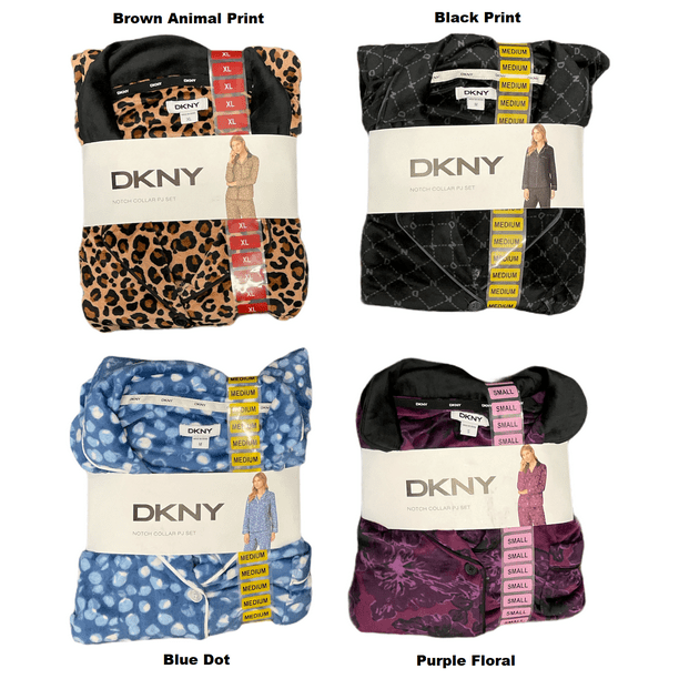 DKNY DKNY Women's Notch Collar Super Soft Button Up Fleece Pajama Set