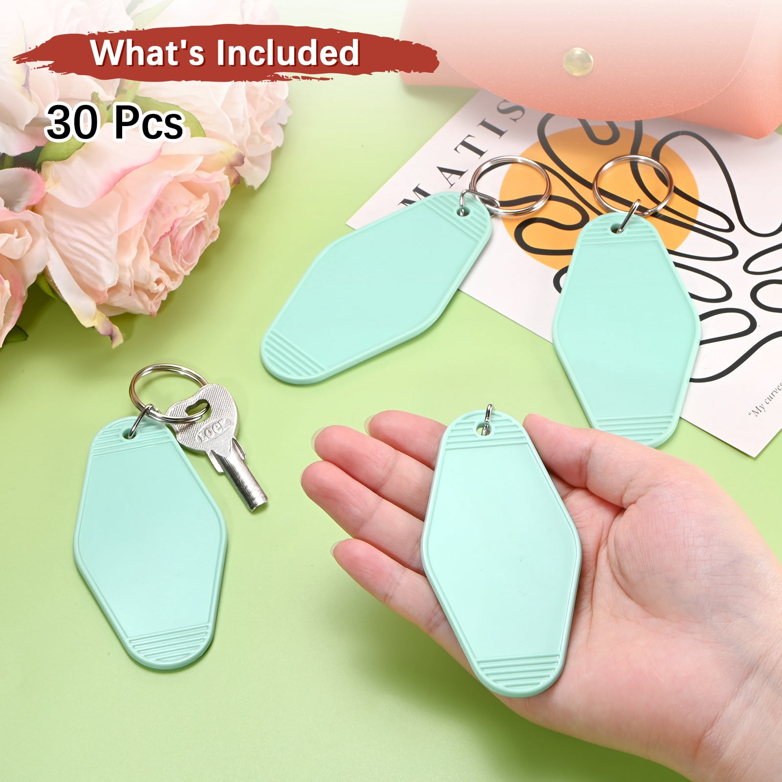 Blank Hotel Keychain Tags [30PCS] - Plastic Rhombus Blank Motel Keychain for Luggage Labels [Light Blue] Vintage Key Tags