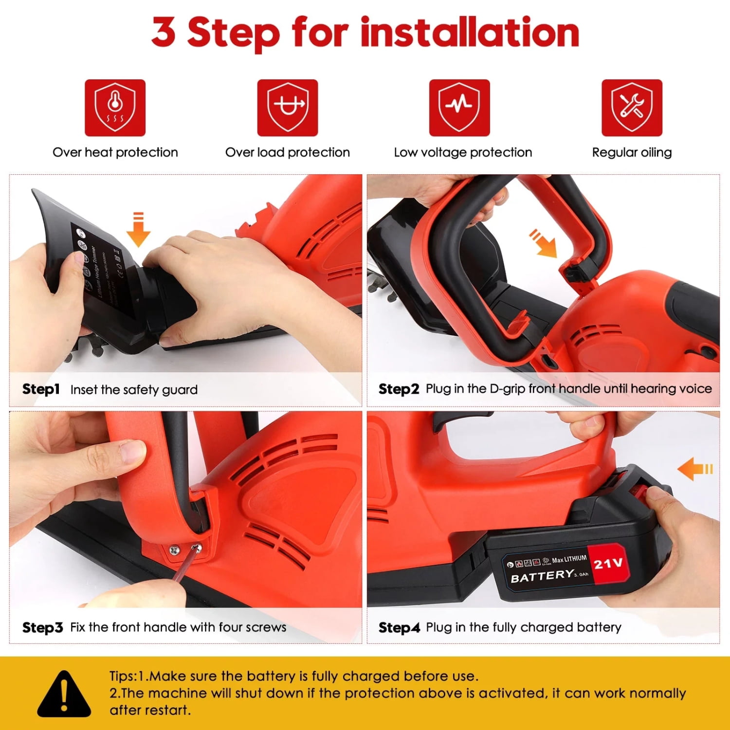21V Cordless Hedge Trimmer with 22" Dual Blades, 2 Batteries & Charger Included, Lightweight & Compact with Splash Guard, Safety Switch for Yard, Garden, Landscaping