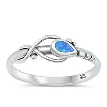 CHOOSE YOUR COLOR Blue Simulated Opal Teardrop Ring .925 Sterling Silver Band CZ Female Size 6