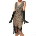 thumbnail image 1 of Robe de Soirée Semi-Formelle pour Femmes Robe à Sequins Robe Fourreau Robe Midi Noire Rose Or Sans Manches Col en V Costume Robe Fantaisie, 1 of 5