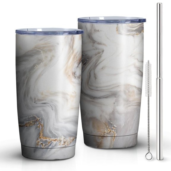 20oz Tumbler with Lid and Straw Stainless Gilt Marble Steel Vacuum Insulated Water Coffee Tumbler Cup, Double Wall Vacuum Insulated Travel Mug Reusable Tumblers for Ice Drinks, Hot Beverage