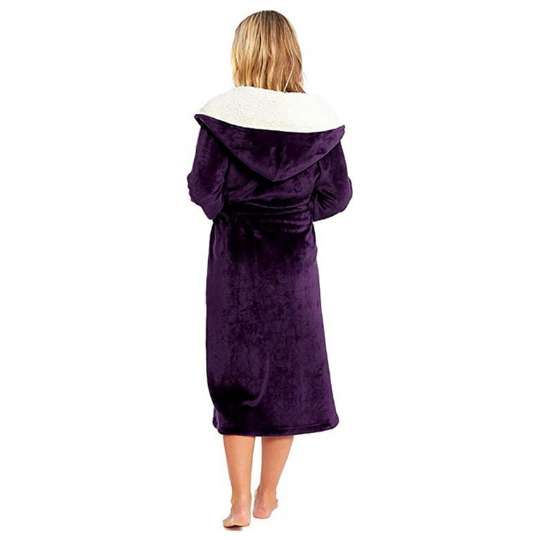 WANYNG Women Winter Plush Lengthened Shawl Bathrobe Home Clothes Long  Sleeved Robe Coat Grey