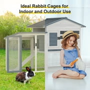 GOJOOASIS Rabbit Hutch Indoor, Chicken Coop Outdoor with Waterproof Roof & Running Cage Large Bunny Cage with Ramp & Removable Tray 2 Story