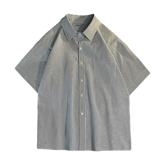 WREESH Men's Casual Striped Button Down Shirts Short Sleeve Fashion Top with Striped Design Black