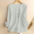 thumbnail image 2 of Uootdi Summer Linen Shirts for Women V Neck Henley Button Down 3/4 Sleeve T-Shirt Blouse Casual Loose Fit Basic Solid Color Tunic Tops Gift, 2 of 4