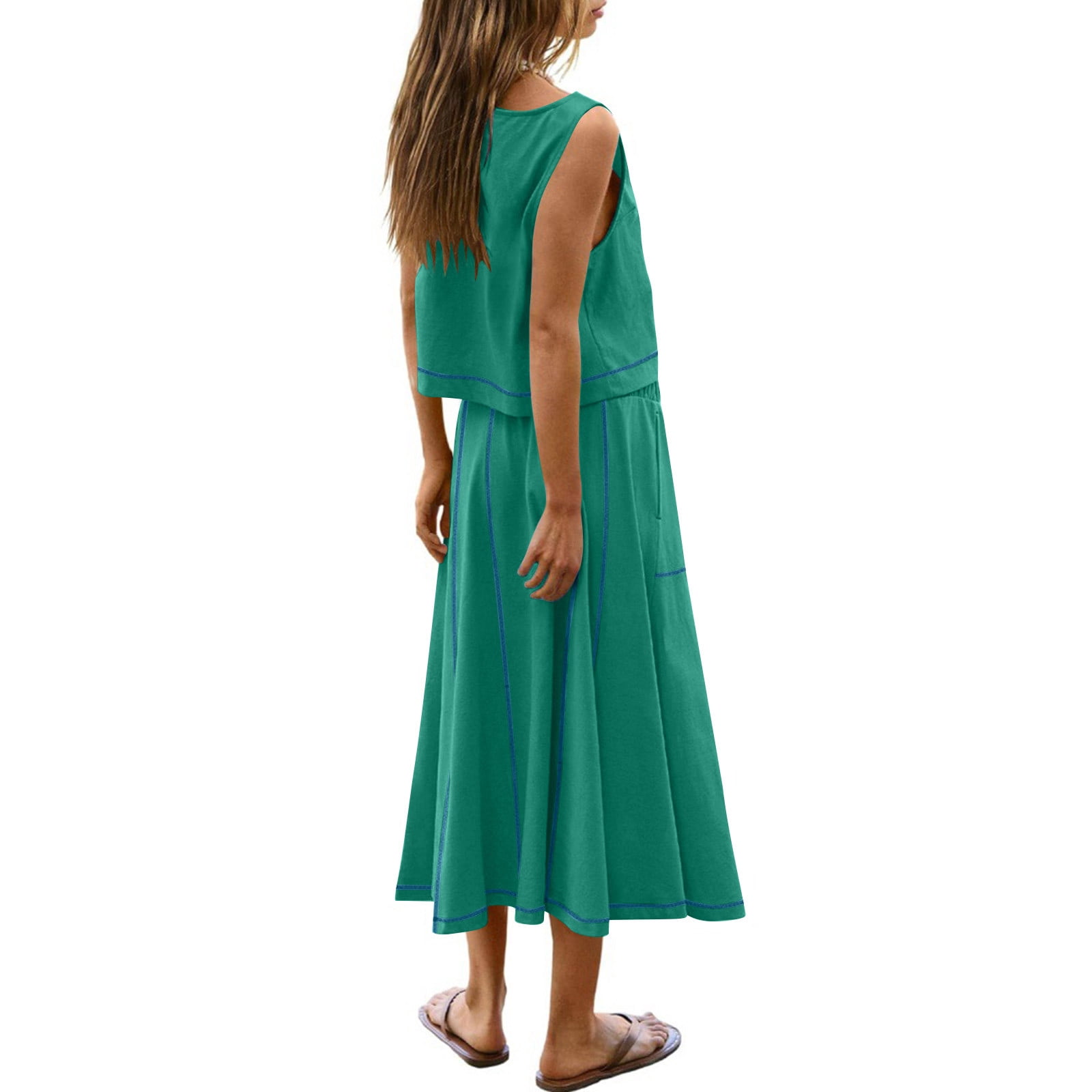 Sentmoon Two Piece Set Womens Dresses Summer Business Casual Sleeveless Cocktail Dress for Women Spring Solid Color Regular Fit Womens Vacation Dresses for Summer and Hot Weather Green S