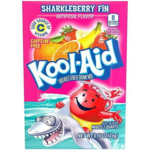 Kool-Aid Unsweetened Sharkleberry Fin Powdered Drink Mix, Caffeine Free, 0.16 oz Packet, Pack of 48 Count