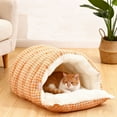 thumbnail image 6 of Winter Warm Enclosed Cat Bed - Removable Plush Pet Cave Villa, 2-in-1 Pet Nest Mat for Cats (Blue Checkered, 45x40x28cm), 6 of 7