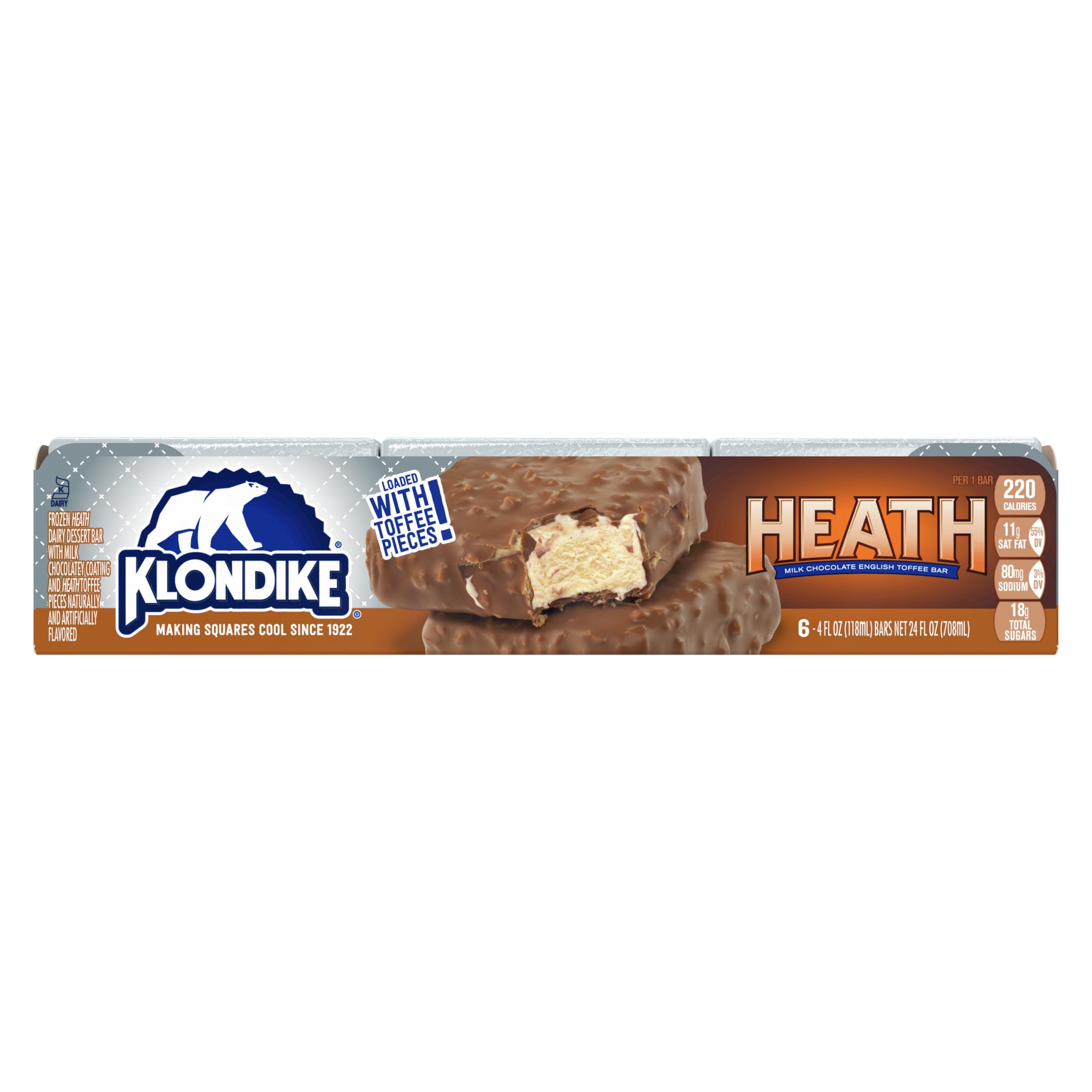 Klondike Heath Ice Cream Sandwiches Frozen Dessert Bars, 6 Count