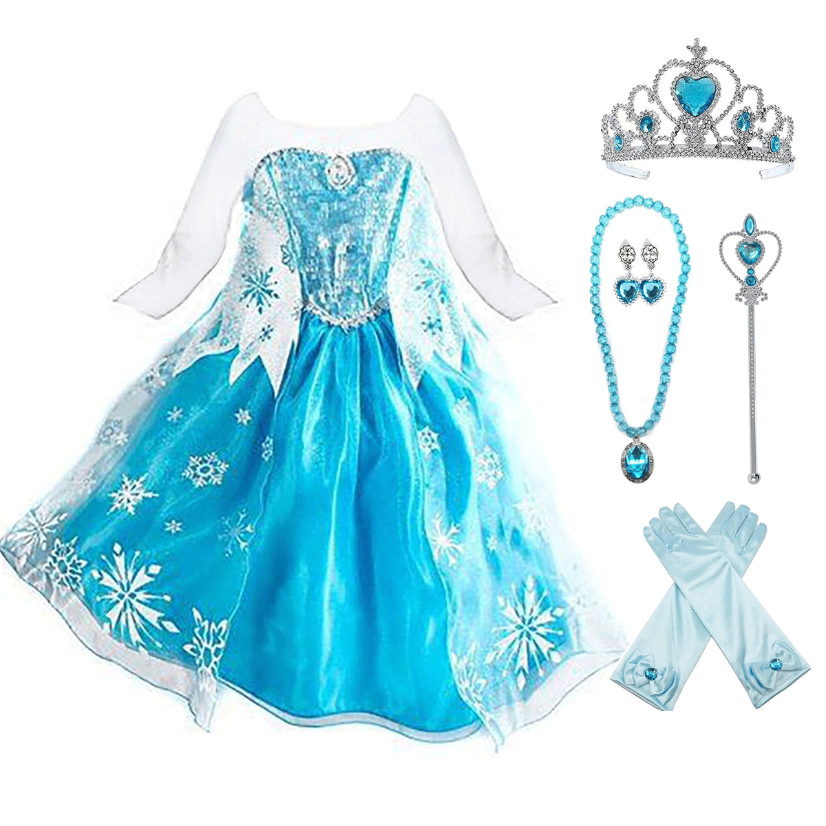 Frozen Elsa Girl Gloves Crown Costume Dress for Cosplay/Halloween/Christmas 